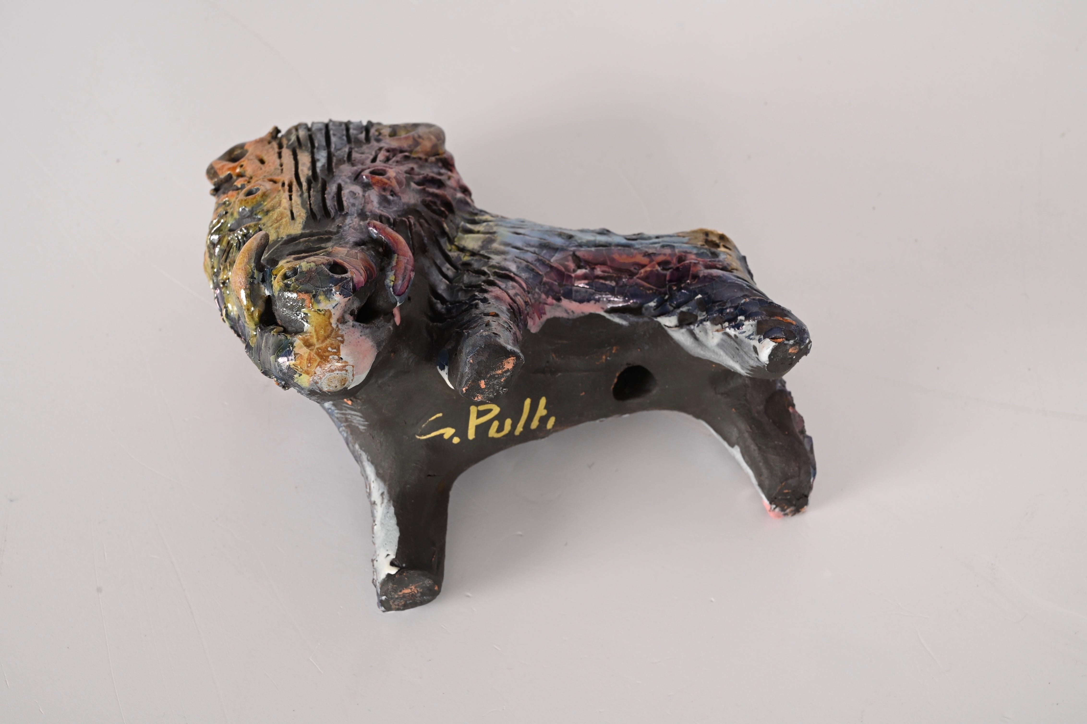 Midcentury Claudio Pulli Polychromed Enameled Ceramic Italian Boar, 1970s 14