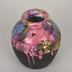 Midcentury Claudio Pulli Polychromed Enameled Ceramic Italian Vase, 1970s