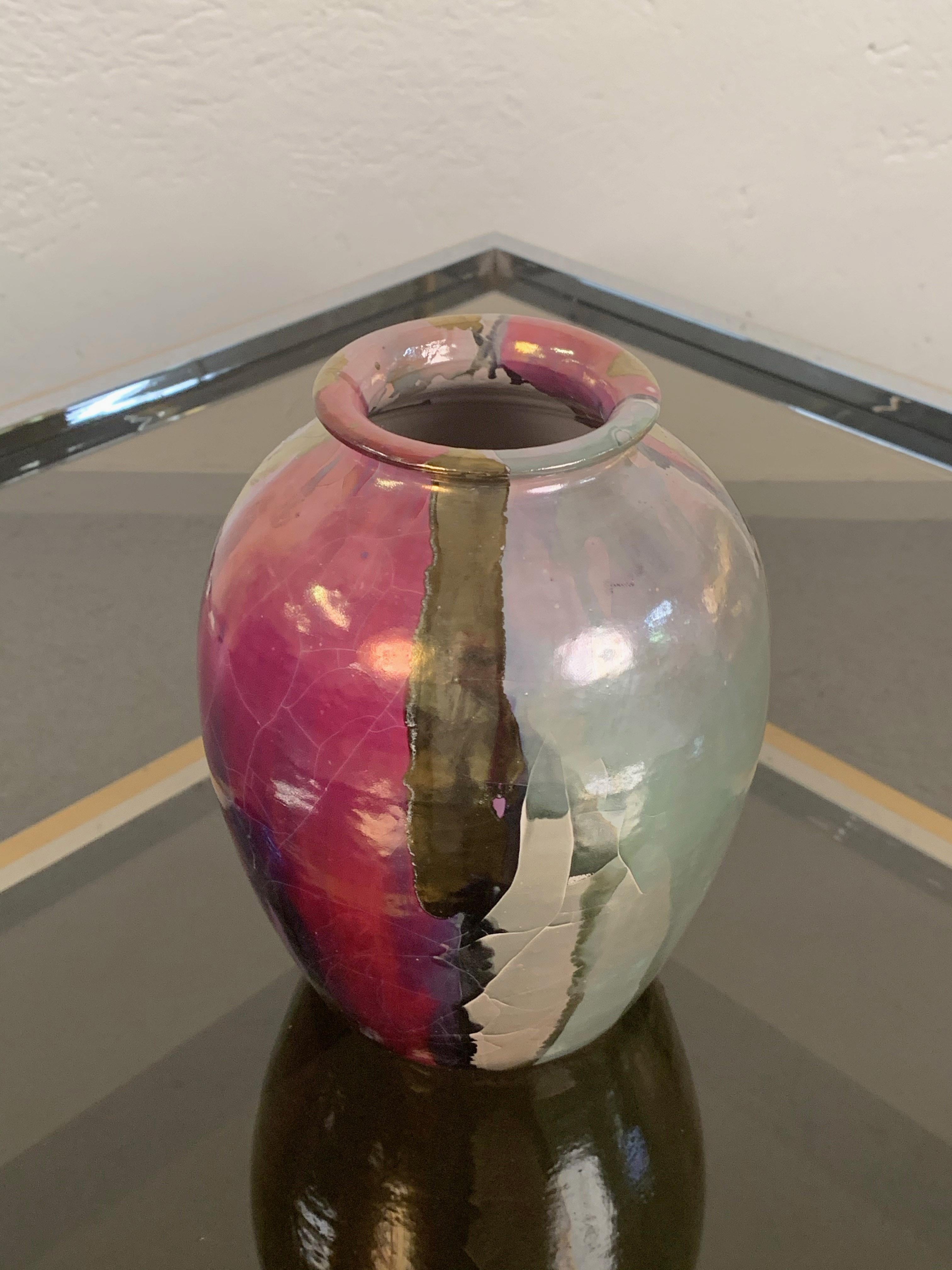 Mid-Century Modern Vase italien en céramique émaillée polychromée Claudio Pulli:: 1970 en vente