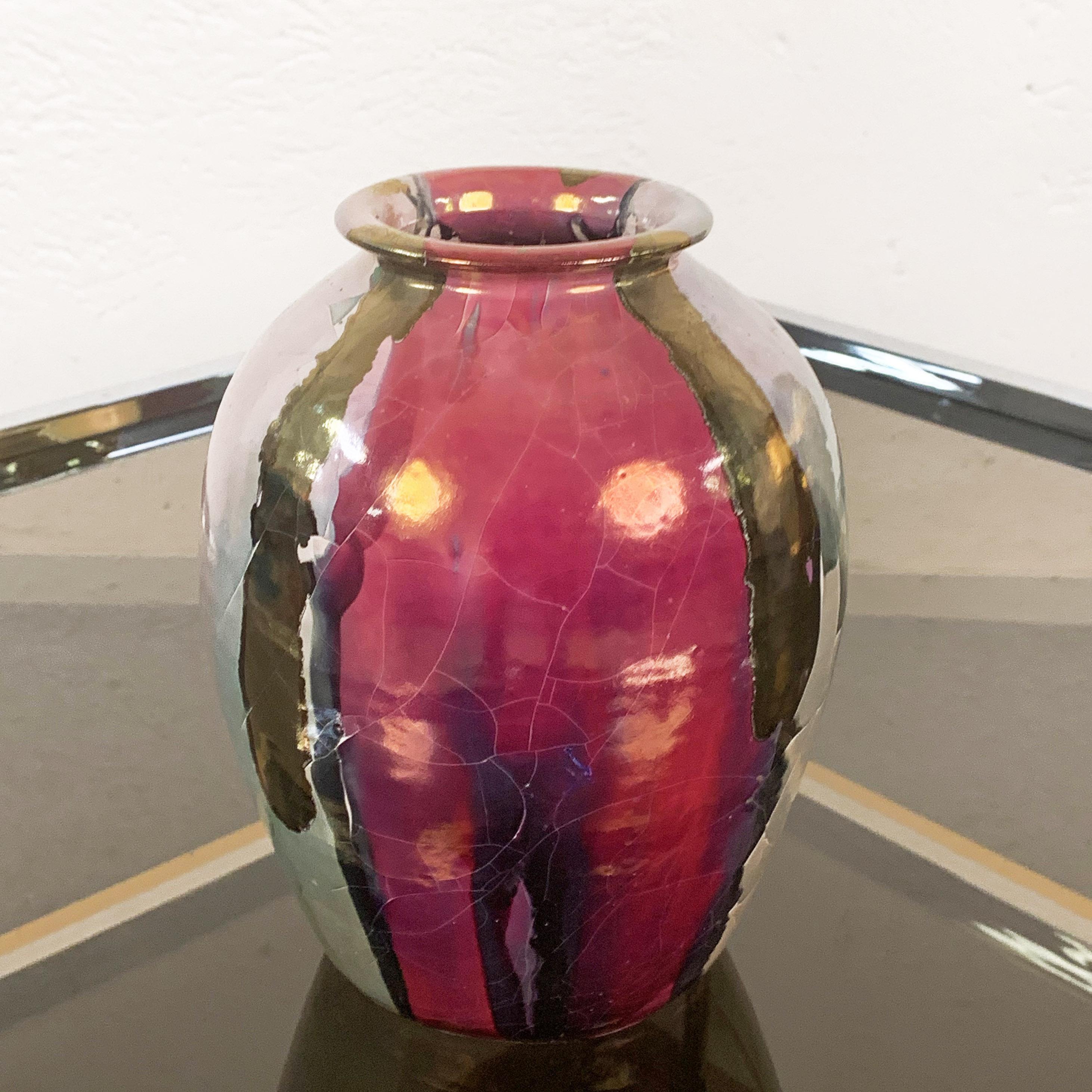 Mid-Century Modern Midcentury Claudio Pulli Polychromed Enameled Ceramic Italian Vase, 1970s For Sale