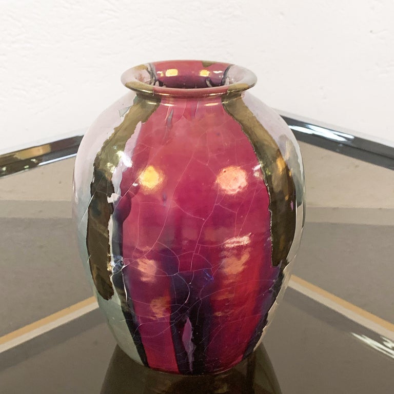 Midcentury Claudio Pulli Polychromed Enameled Ceramic Italian Vase, 1970s In Good Condition For Sale In Roma, IT