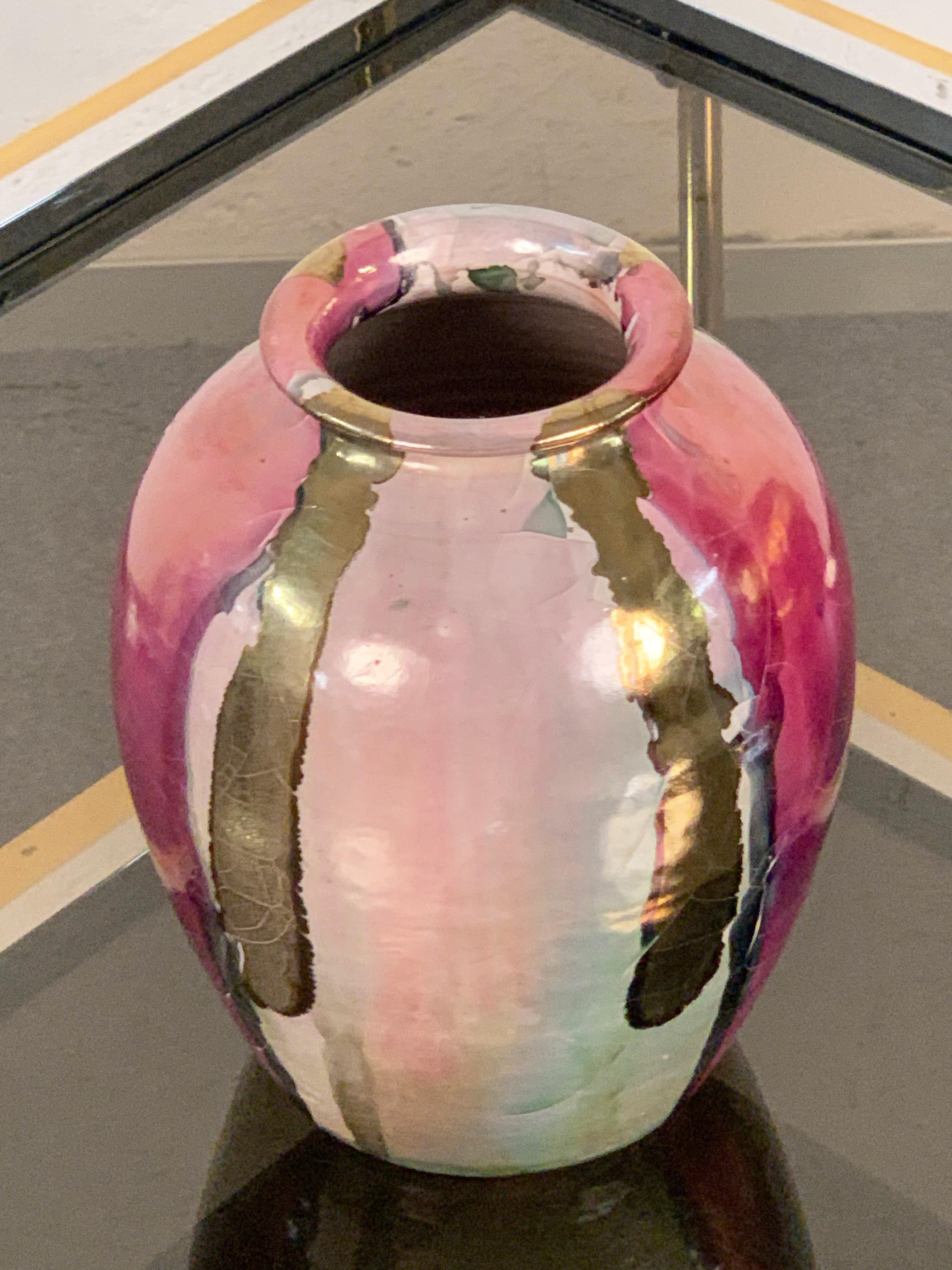 Midcentury Claudio Pulli Polychromed Enameled Ceramic Italian Vase, 1970s In Good Condition For Sale In Roma, IT