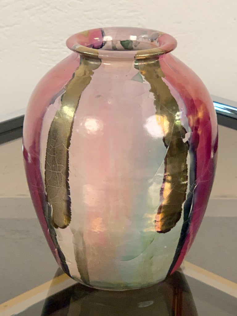 Midcentury Claudio Pulli Polychromed Enameled Ceramic Italian Vase, 1970s For Sale 4