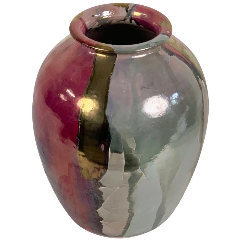 Midcentury Claudio Pulli Polychromed Enameled Ceramic Italian Vase, 1970s For Sale