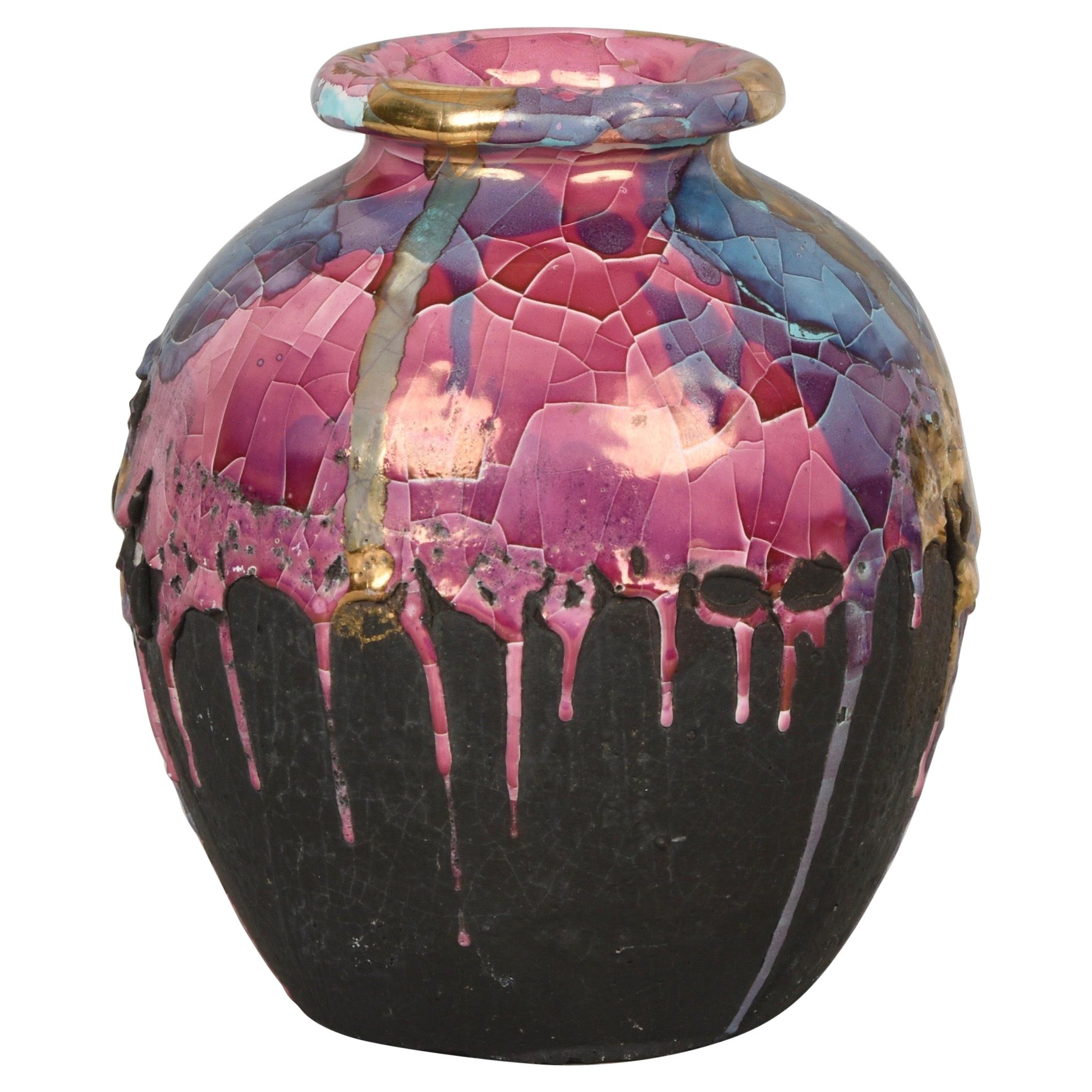 Midcentury Claudio Pulli Polychromed Enameled Ceramic Italian Vase, 1970s