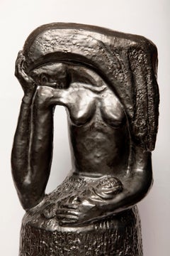 Midcentury Clay and Glazed Sculpture of a Woman, Jerzy Sacha, Poland, 1970s