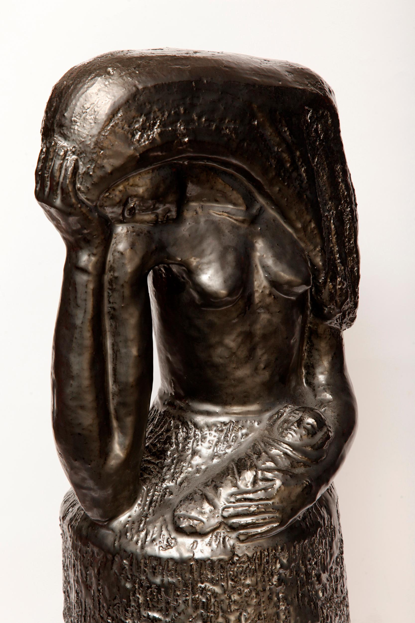 Late 20th Century Midcentury Clay and Glazed Sculpture of a Woman, Jerzy Sacha, Poland, 1970s For Sale