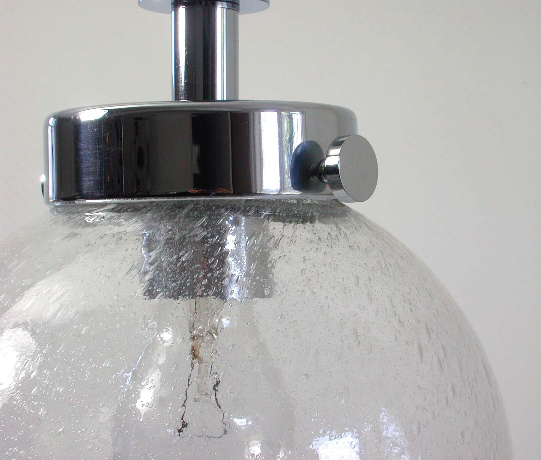 Mid-20th Century Midcentury Clear Bubble Glass, Chrome and Black Leather Pendant, Germany, 1960s