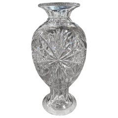 Midcentury Clear Cut Glass Vase with Foliage and Star Motifs