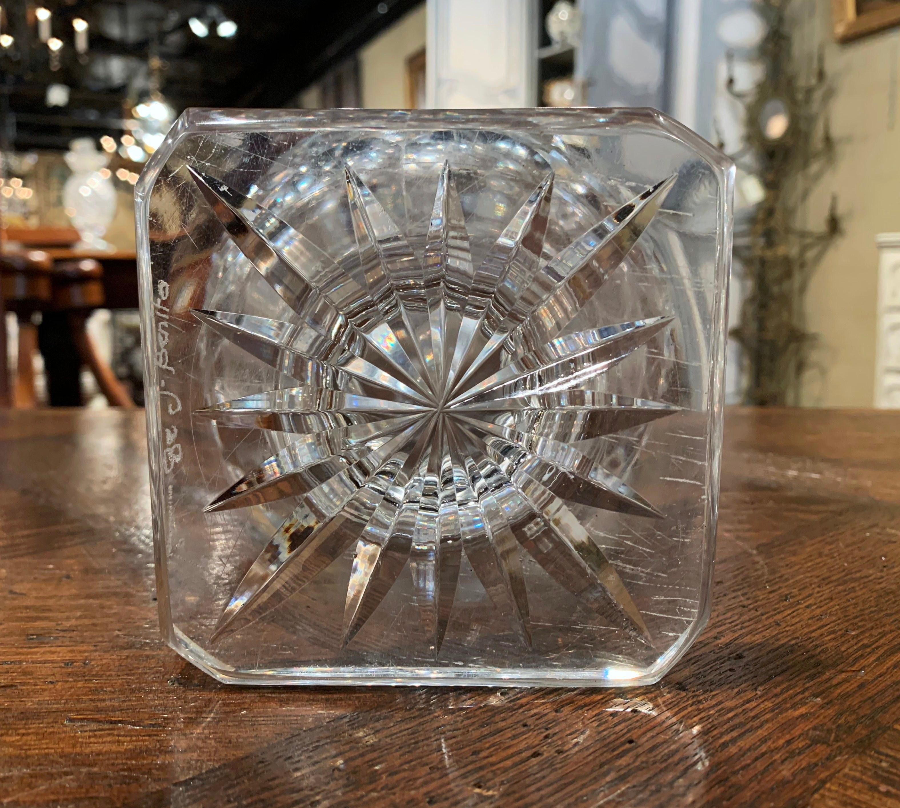 Hand-Crafted Midcentury Clear Cut-Glass Vase with Geometric Pattern For Sale