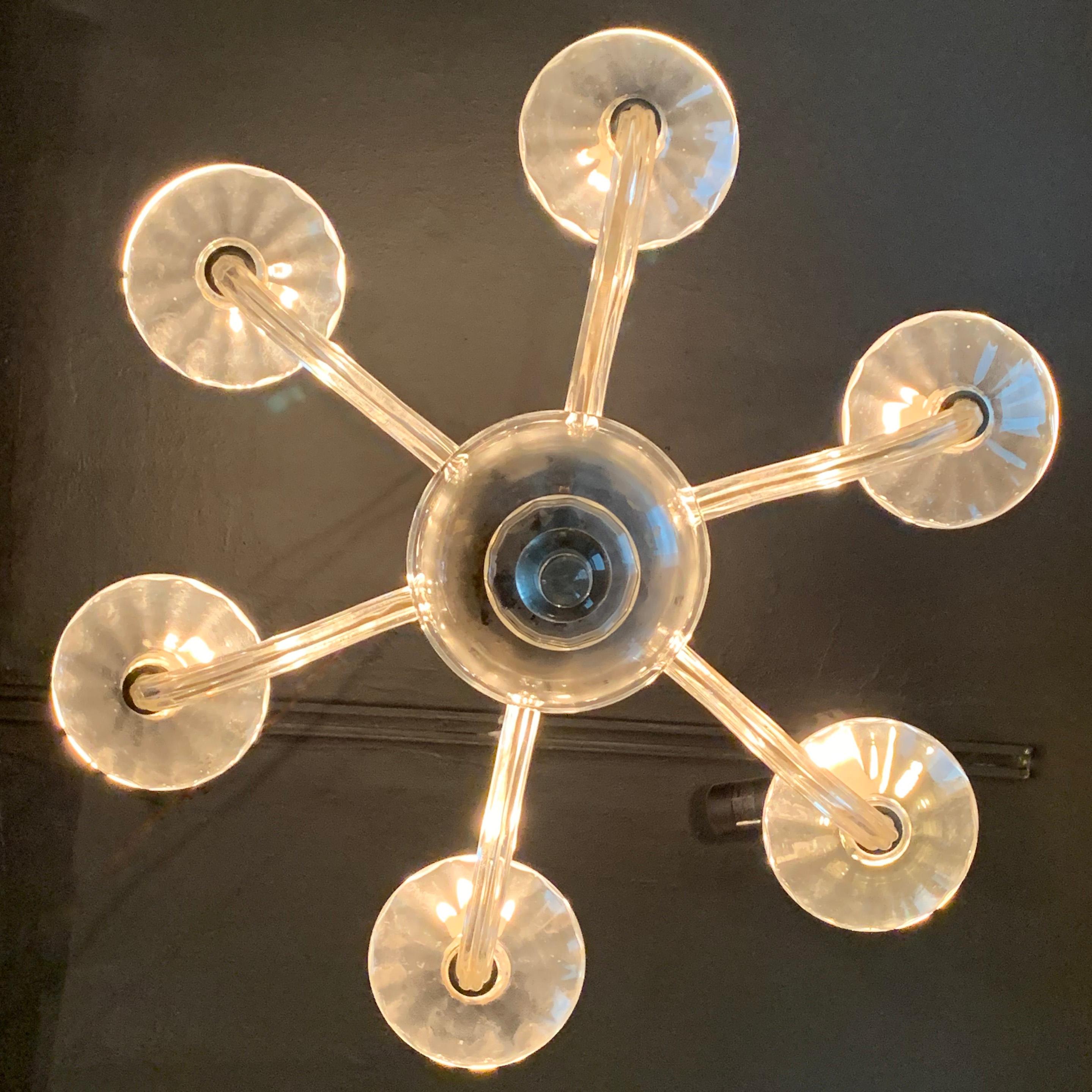 20th Century Midcentury Clear Murano Art Glass Chandelier For Sale