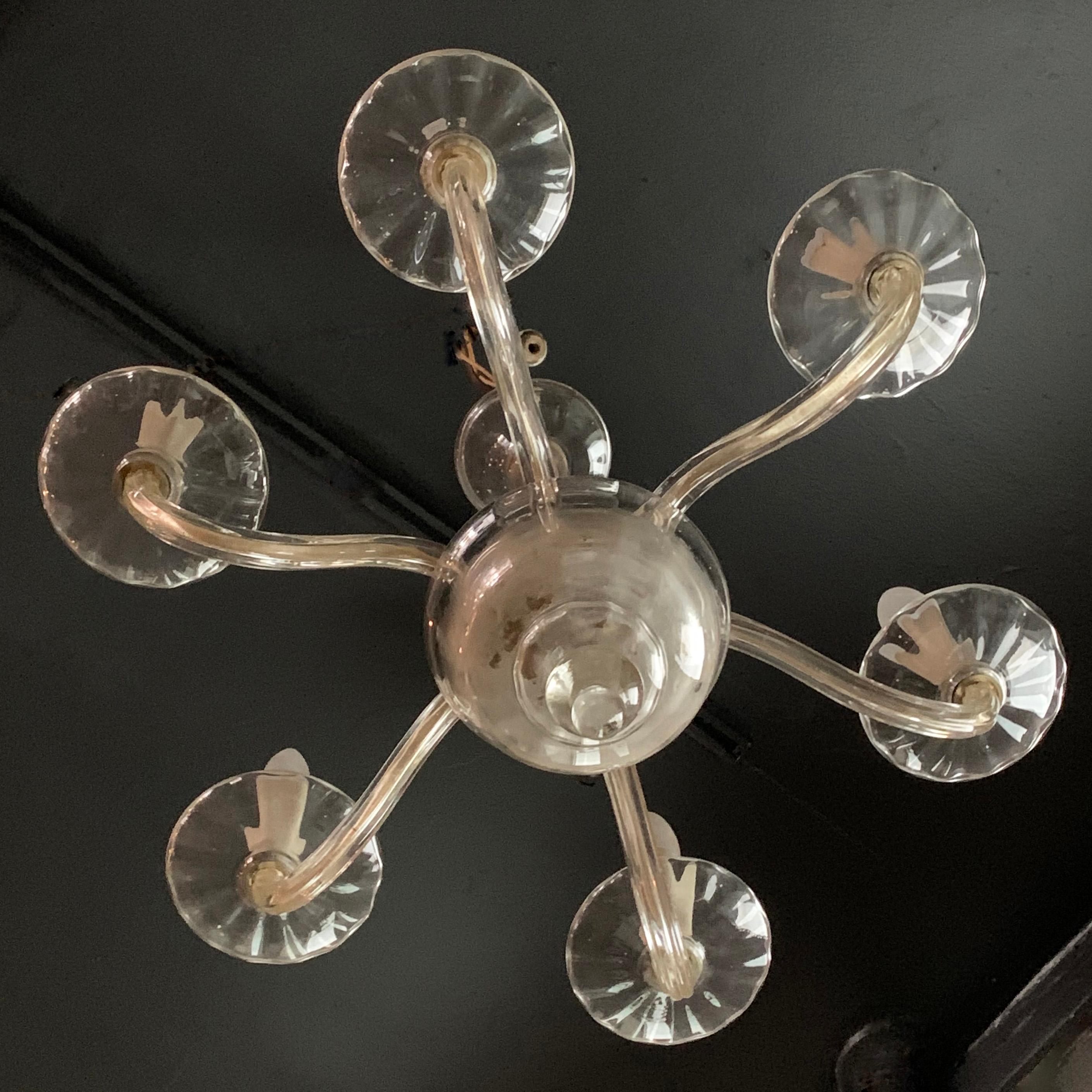 Murano Glass Midcentury Clear Murano Art Glass Chandelier For Sale