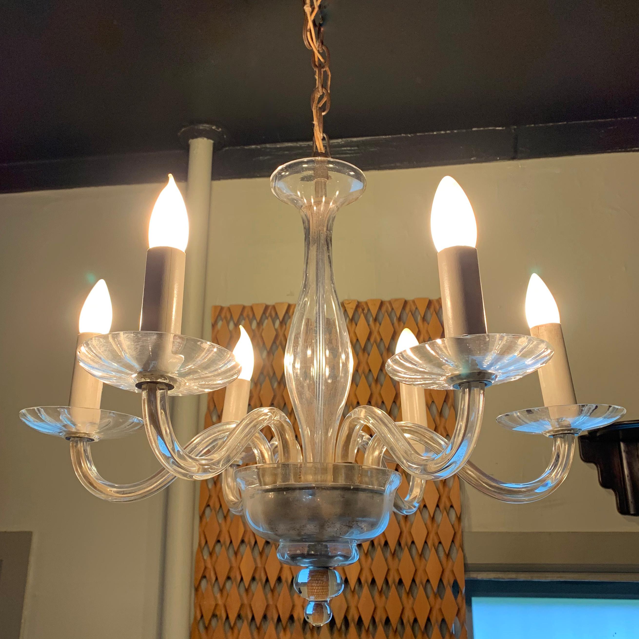 Midcentury Clear Murano Art Glass Chandelier For Sale 1