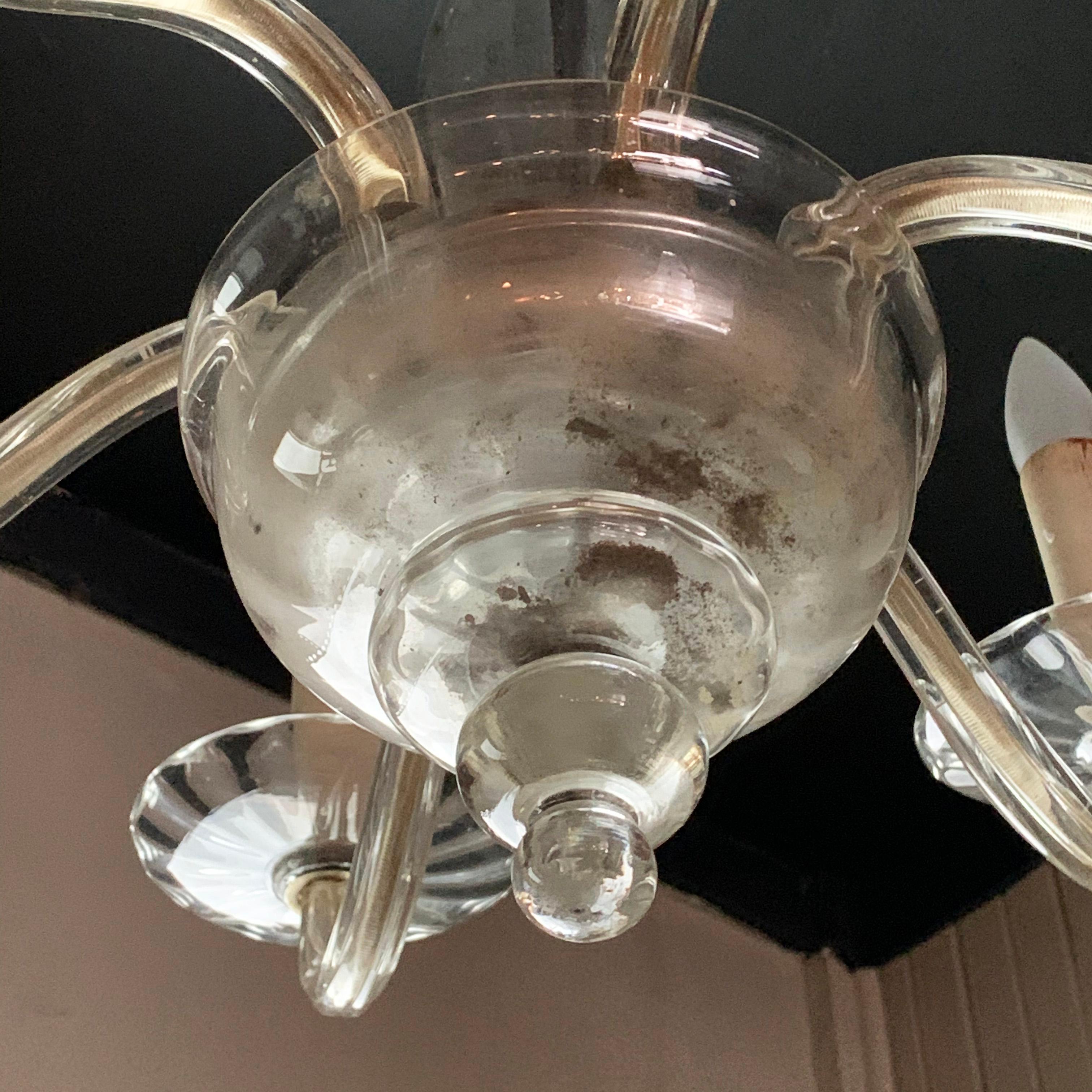 Midcentury Clear Murano Art Glass Chandelier For Sale 2