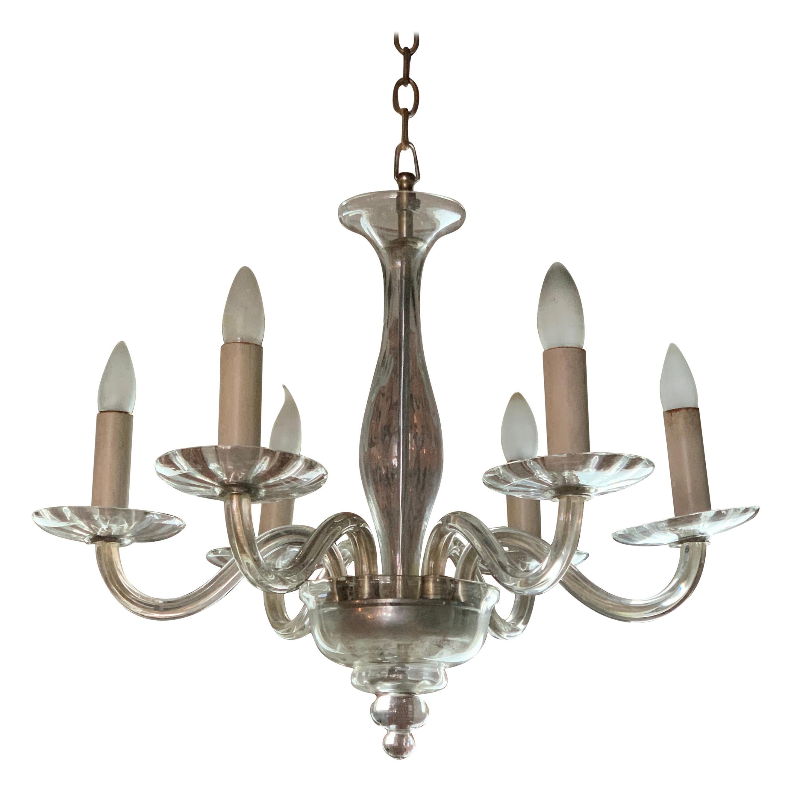 Midcentury Clear Murano Art Glass Chandelier For Sale
