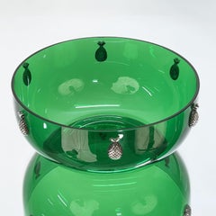 Midcentury Cleto Munari Green Murano Glass and Silver Plate Centerpiece, 1980s
