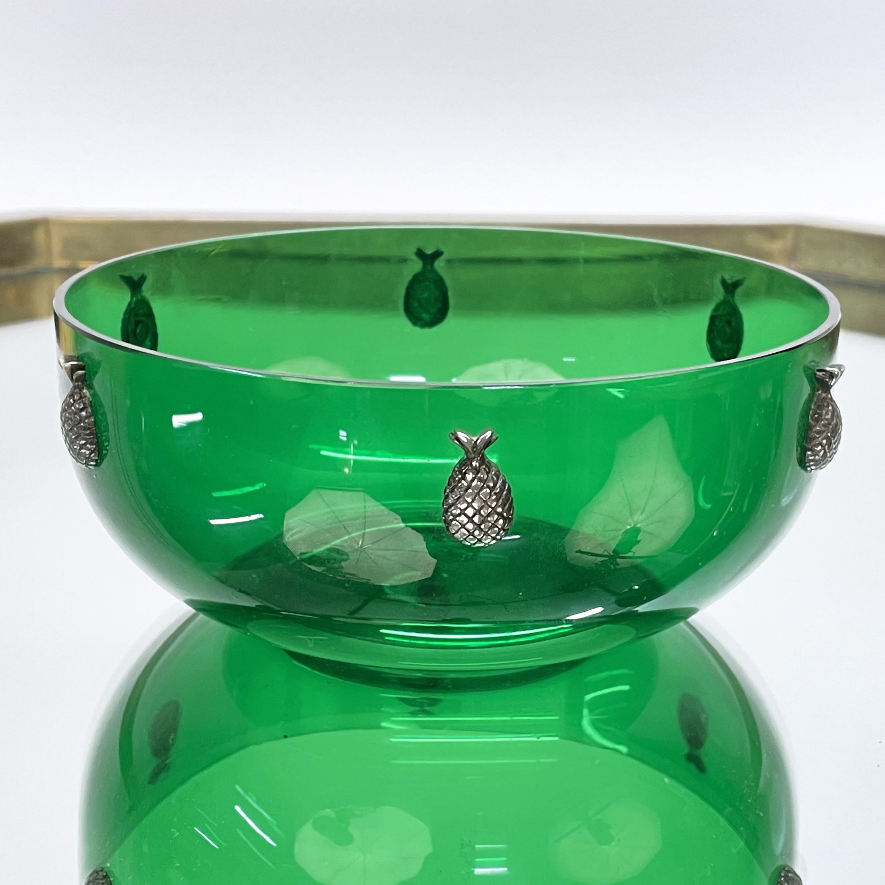 Italian Midcentury Cleto Munari Green Murano Glass and Silver Plate Centerpiece, 1980s