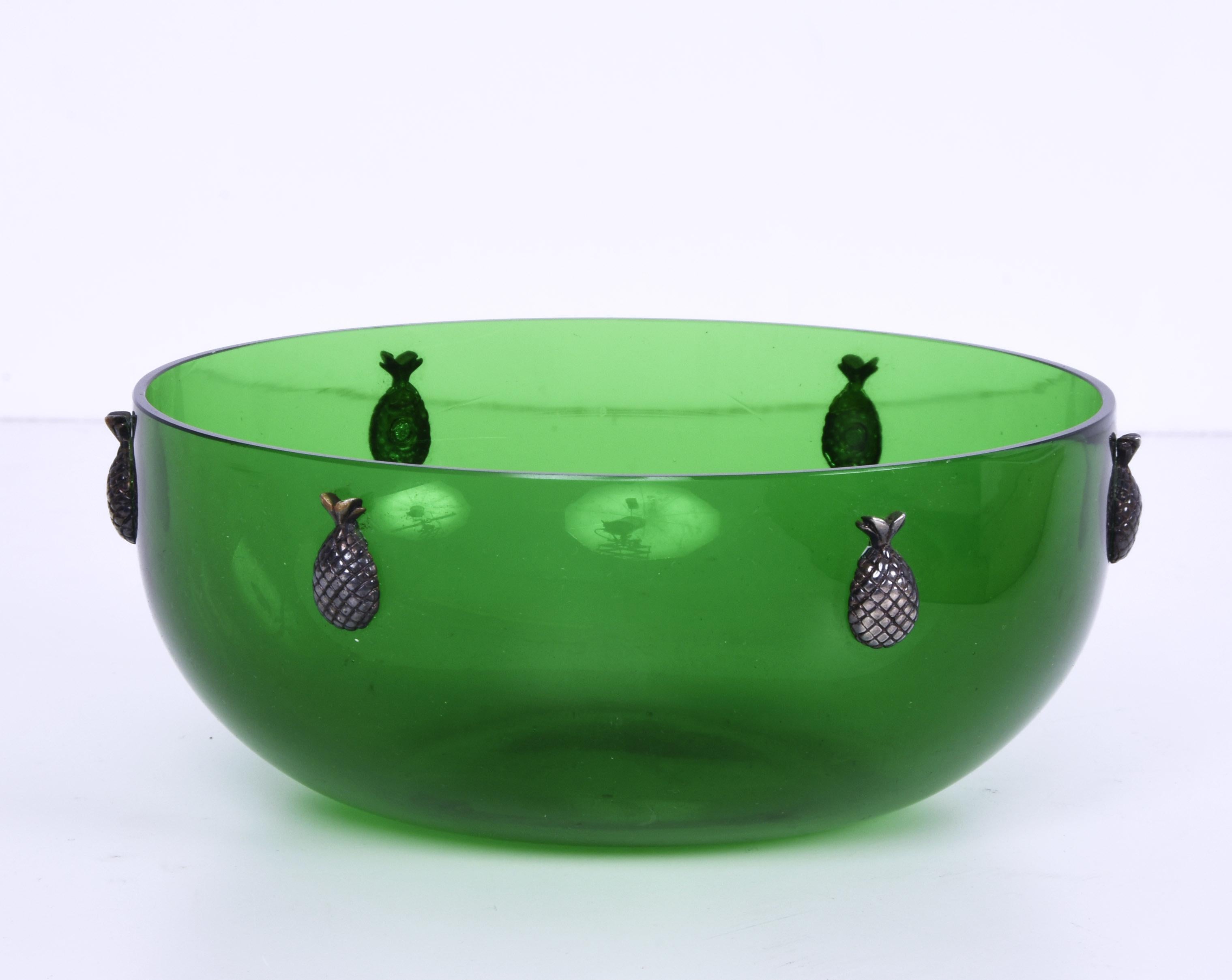Midcentury Cleto Munari Green Murano Glass and Silver Plate Centerpiece, 1980s In Good Condition In Roma, IT