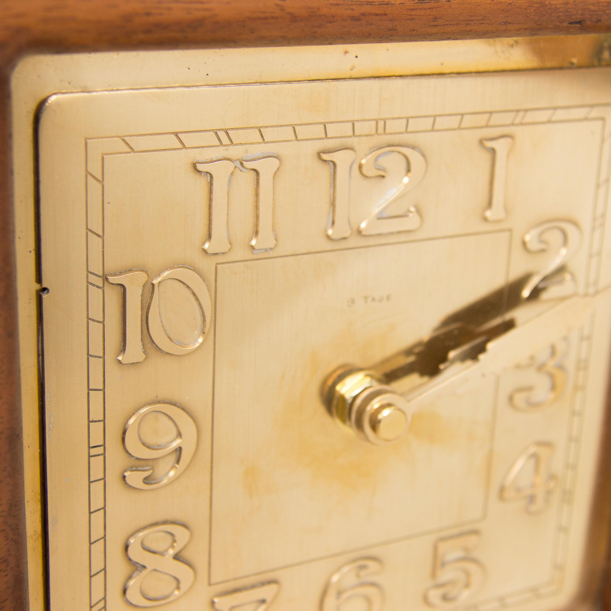 Danish Midcentury Gild Bronze Clock in a Solid Teak Frame For Sale