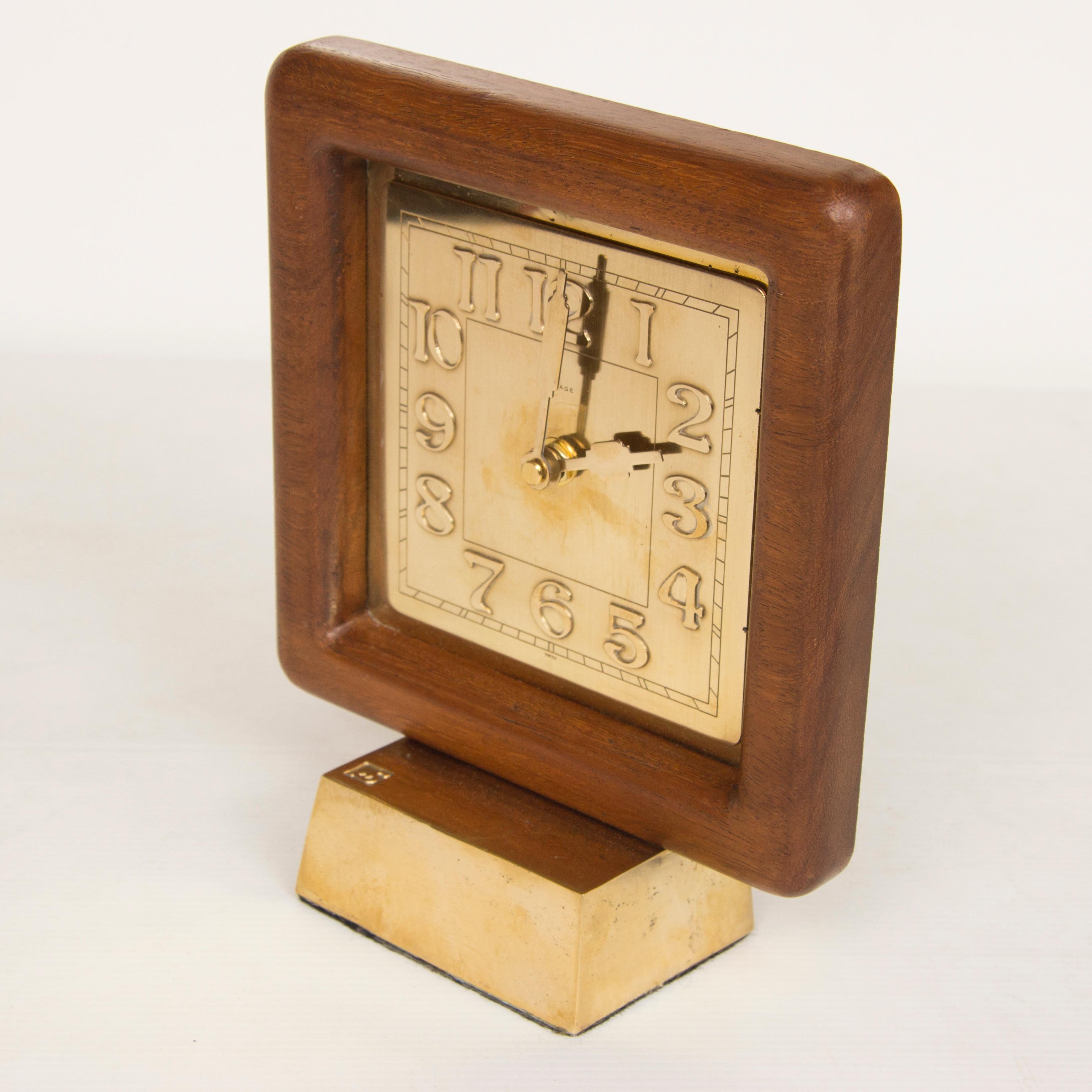 Midcentury Gild Bronze Clock in a Solid Teak Frame In Good Condition For Sale In London, GB