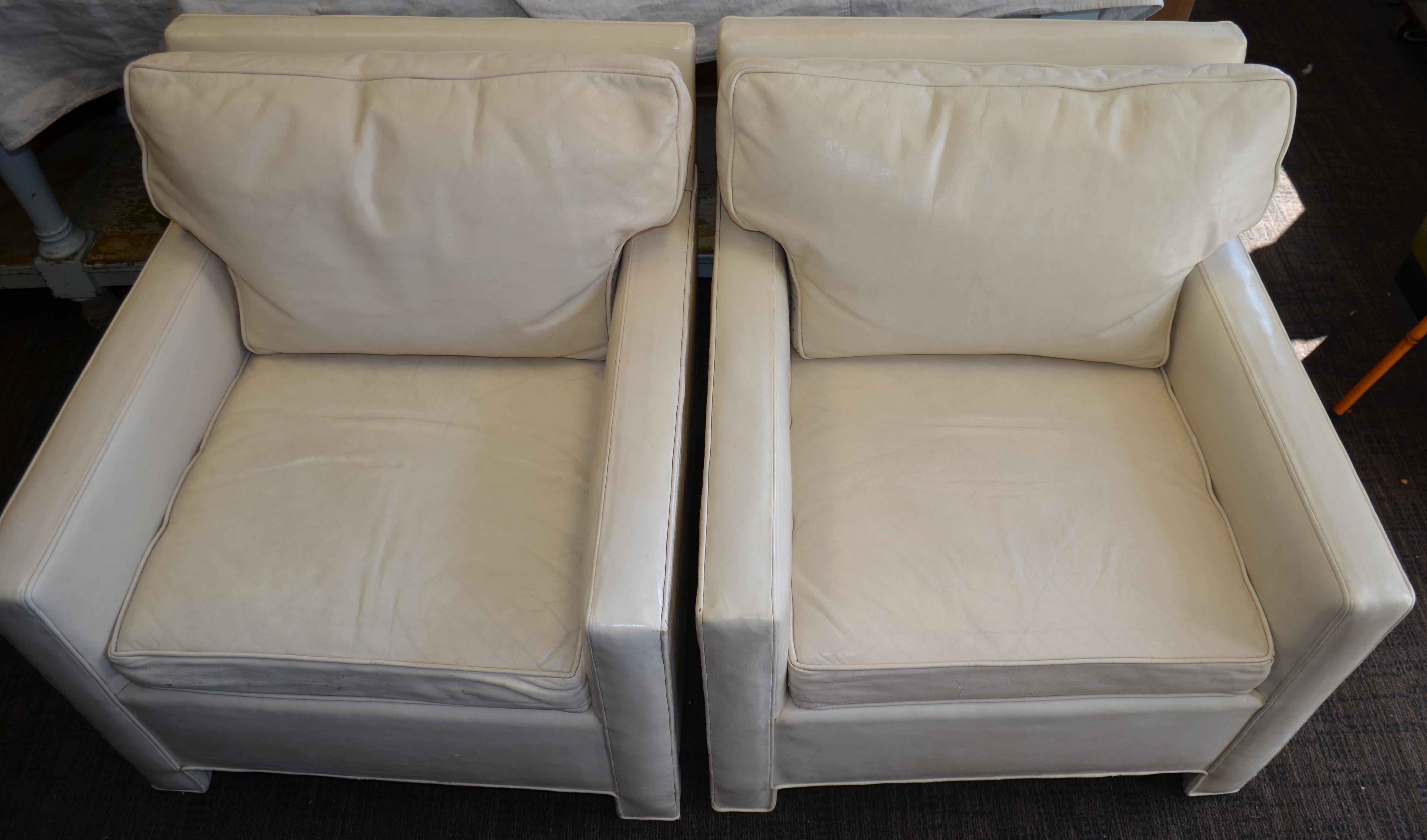American Midcentury Club Chairs of White Leather, Sold as a Pair