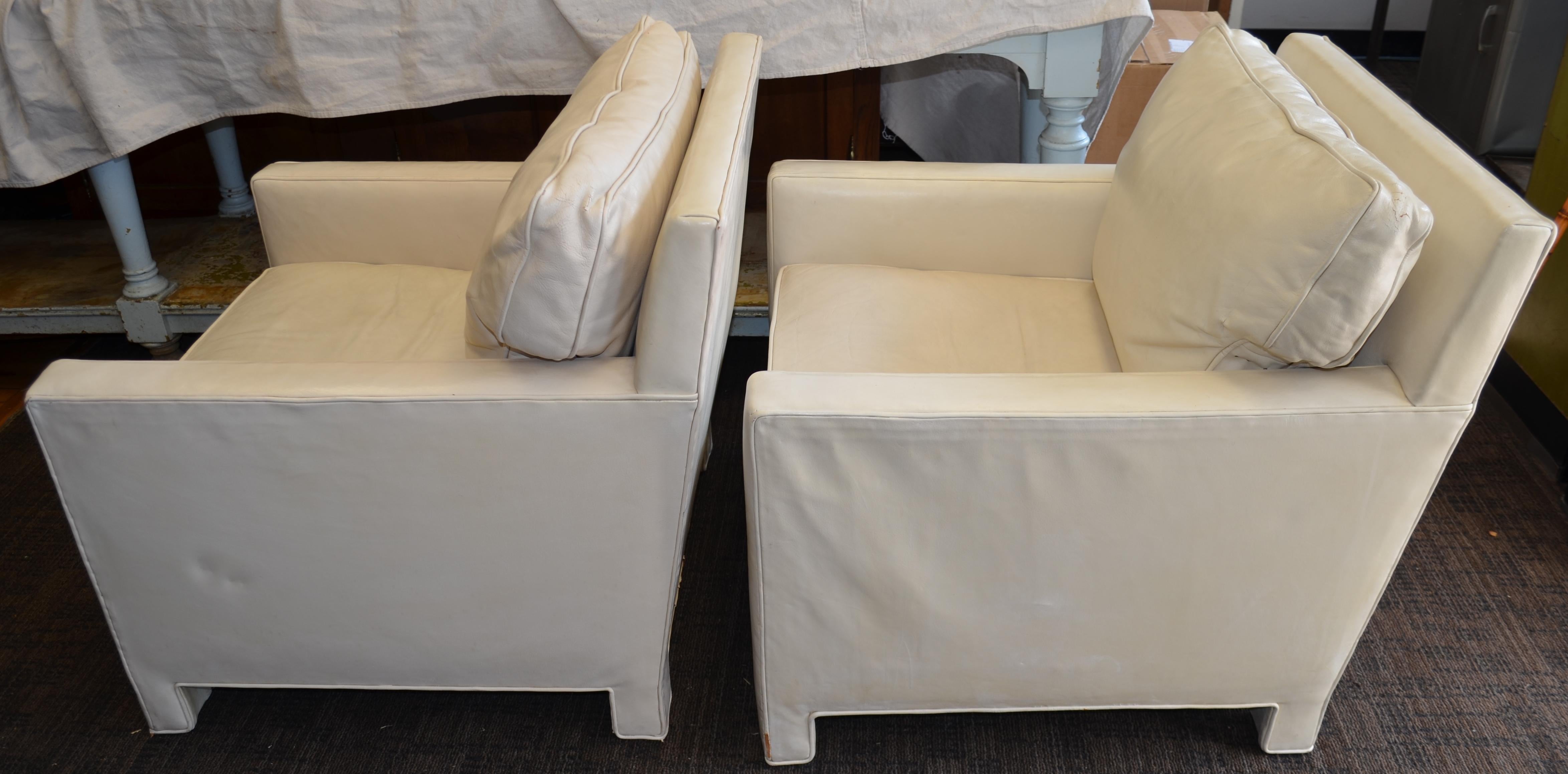 Midcentury Club Chairs of White Leather, Sold as a Pair In Good Condition In Madison, WI