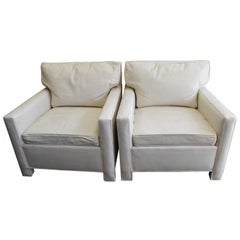 Midcentury Club Chairs of White Leather, Sold as a Pair