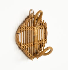 Midcentury Coat Rack in Bamboo and Rattan Olaf von Bohr Style. Italy 1960s