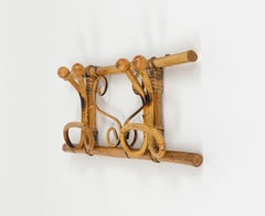 Midcentury Coat Rack in Bamboo and Rattan Olaf von Bohr Style, Italy 1960s