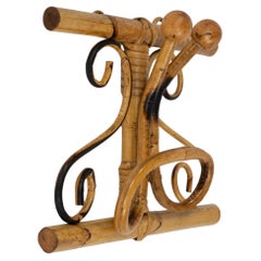 Midcentury Coat Rack in Bamboo and Rattan Olaf von Bohr Style, Italy 1960s