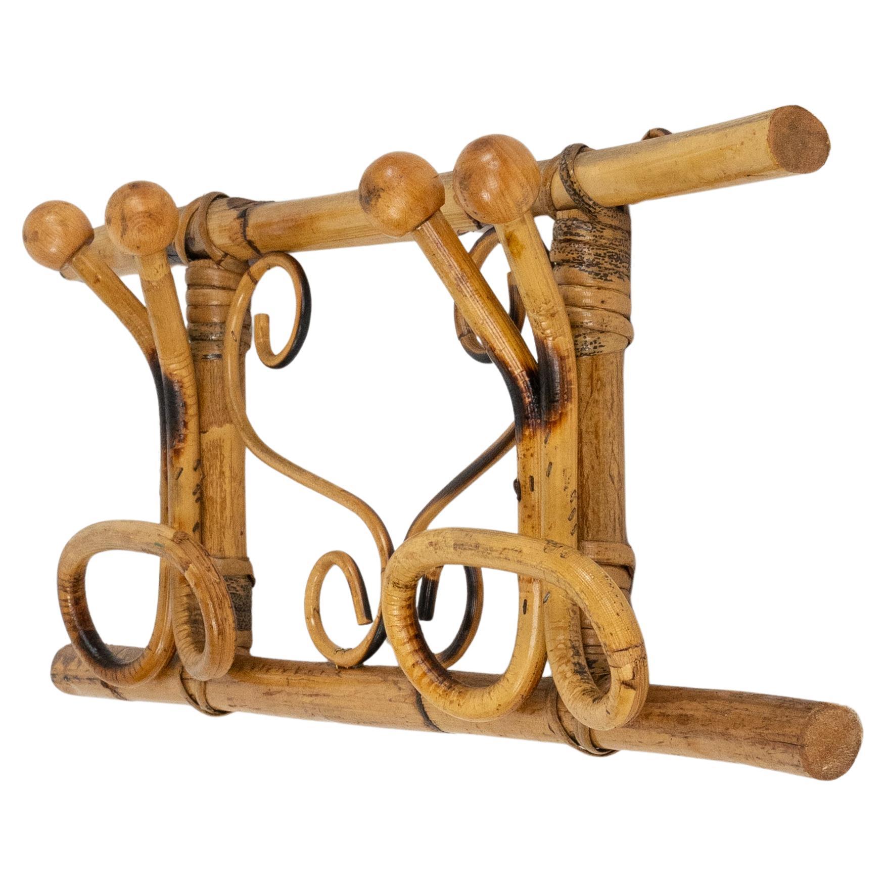 Midcentury Coat Rack in Bamboo and Rattan Olaf von Bohr Style, Italy 1960s