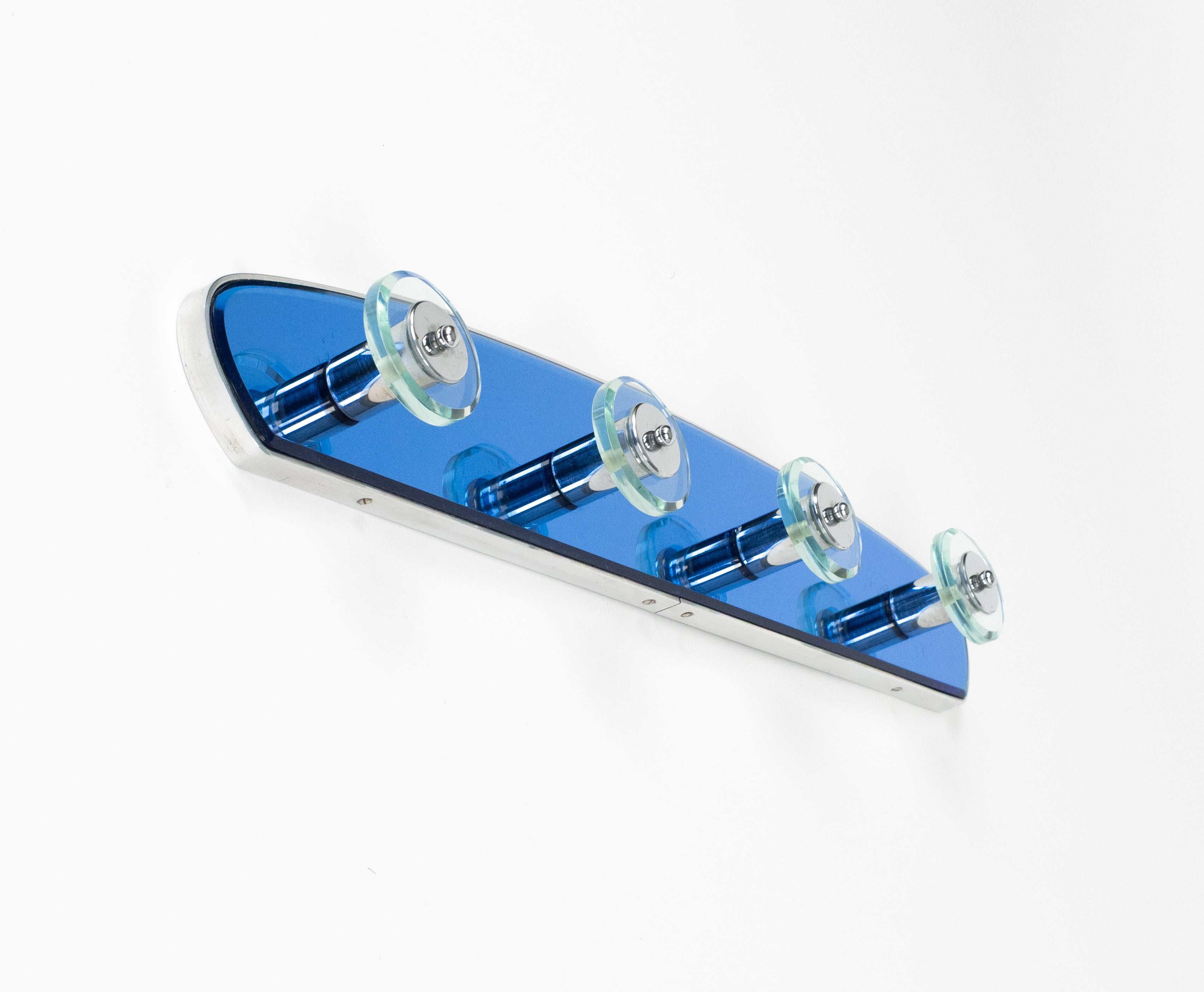 Appendiabiti di metà secolo in vetro blu e cromo in stile Cristal Arte, Italia anni '60 in vendita 5