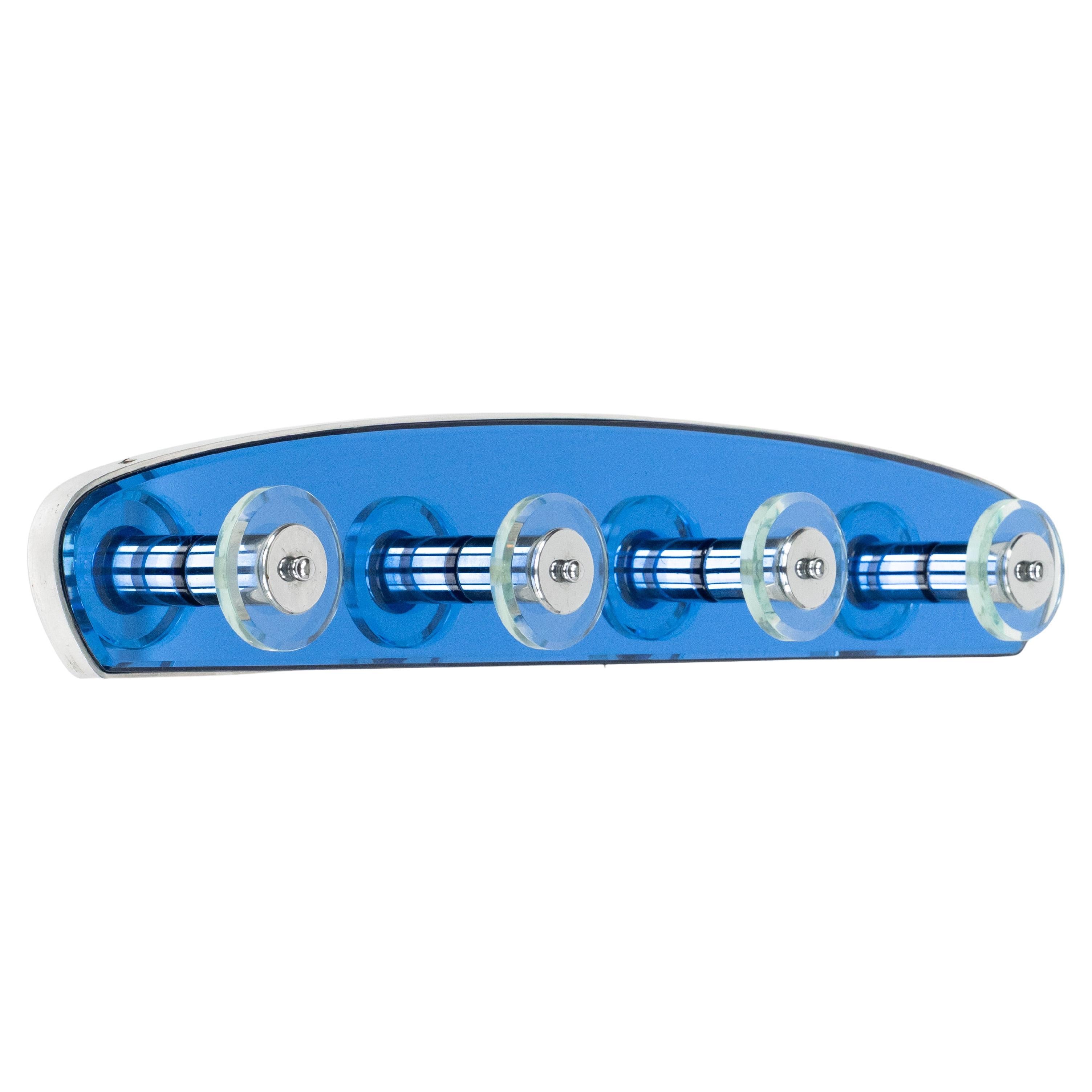 Porte-manteau du milieu du siècle en verre bleu et chrome, style Cristal Arte, Italie, années 1960