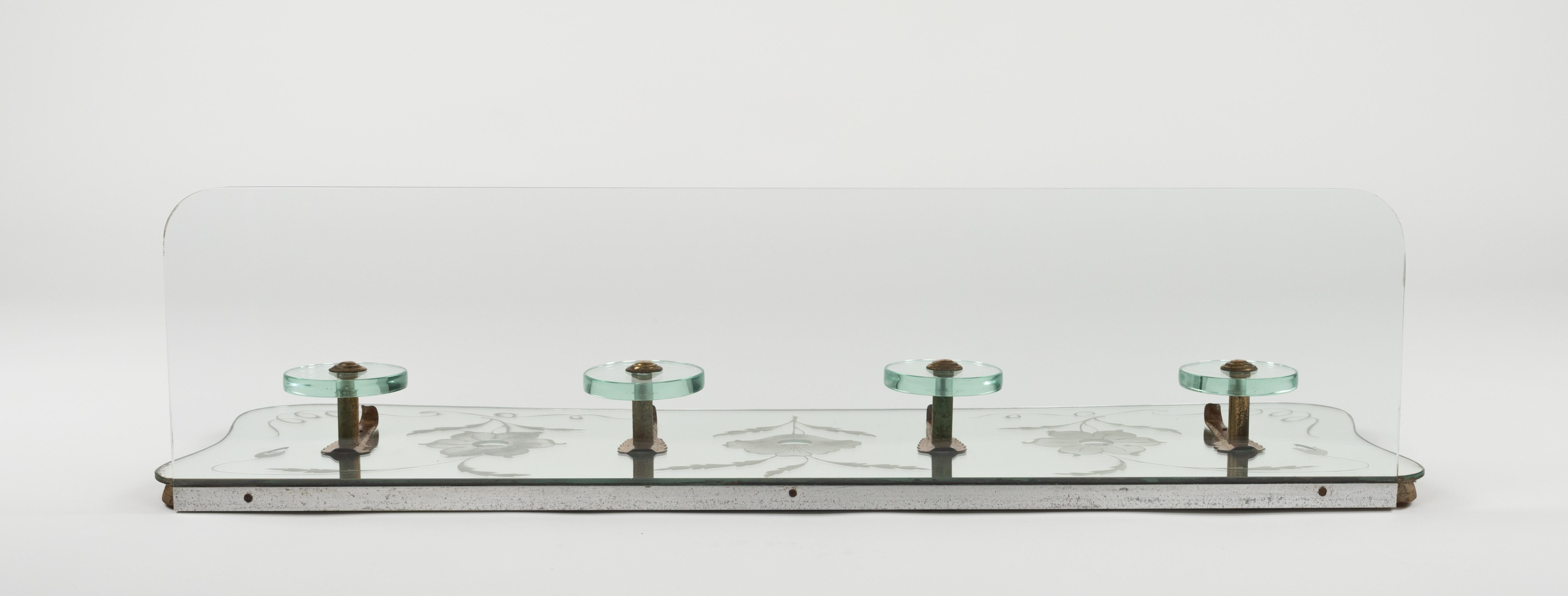 Midcentury Coat Rack Shelf in Mirror, Brass & Glass by Cristal Art, Italy, 1950s For Sale 11
