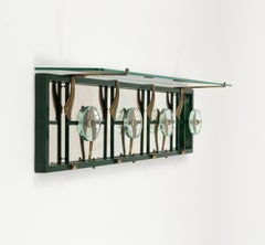 Midcentury Coat Rack Shelf in Mirror, Brass & Glass by Cristal Art, Italy, 1950s