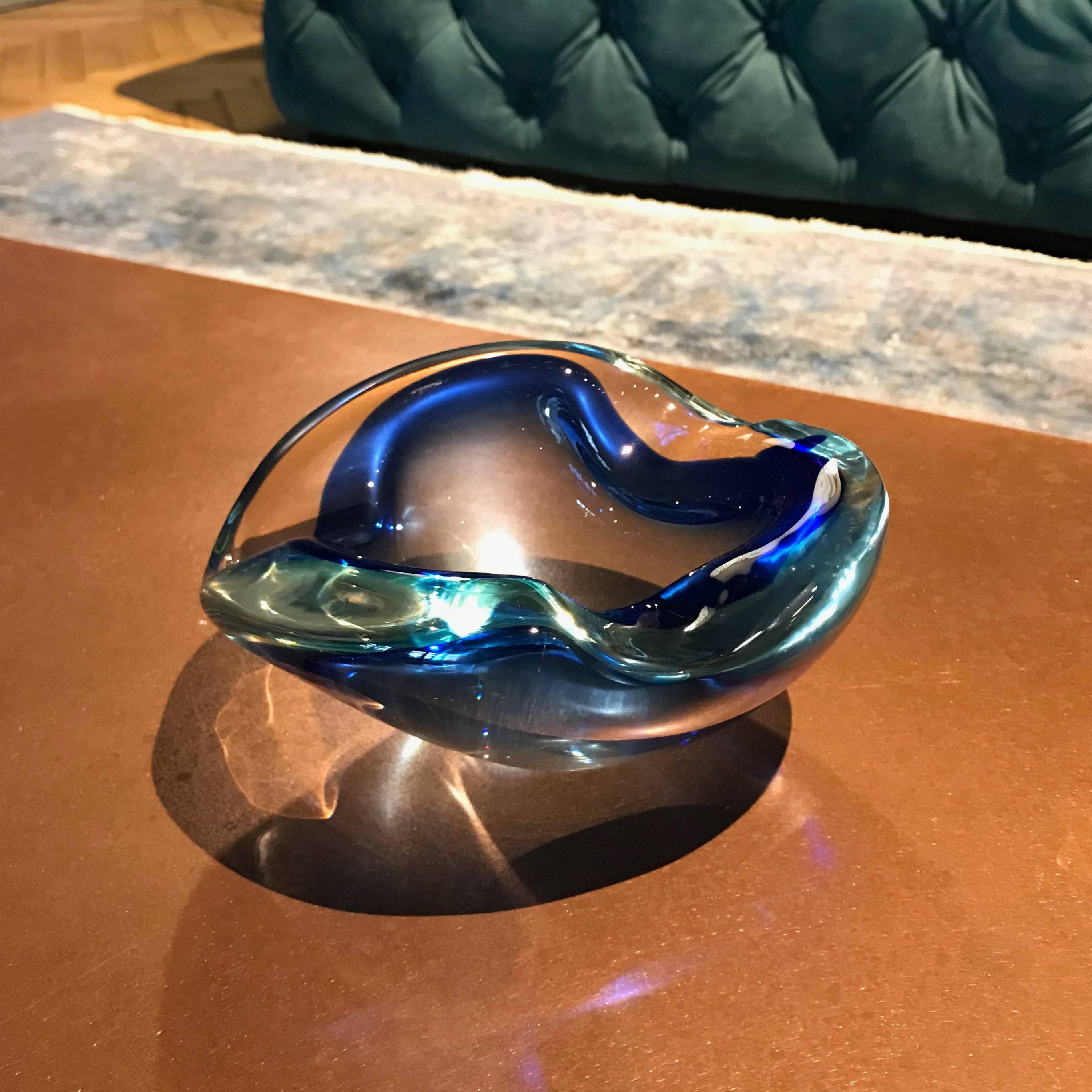blue art glass bowl