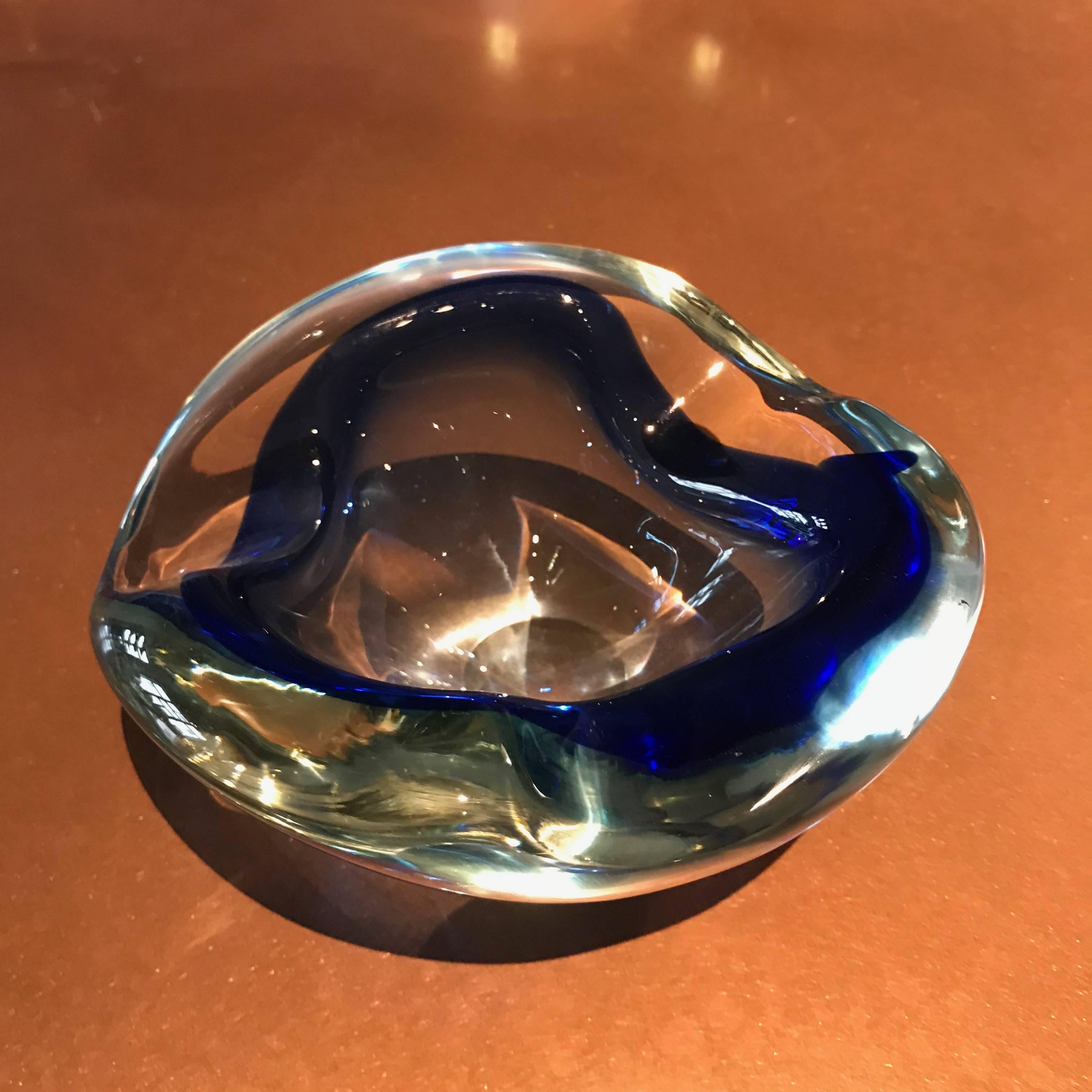 Mid-Century Modern Midcentury Cobalt Blue Biomorphic Blown Murano Art Glass Bowl, 1950s, Italy