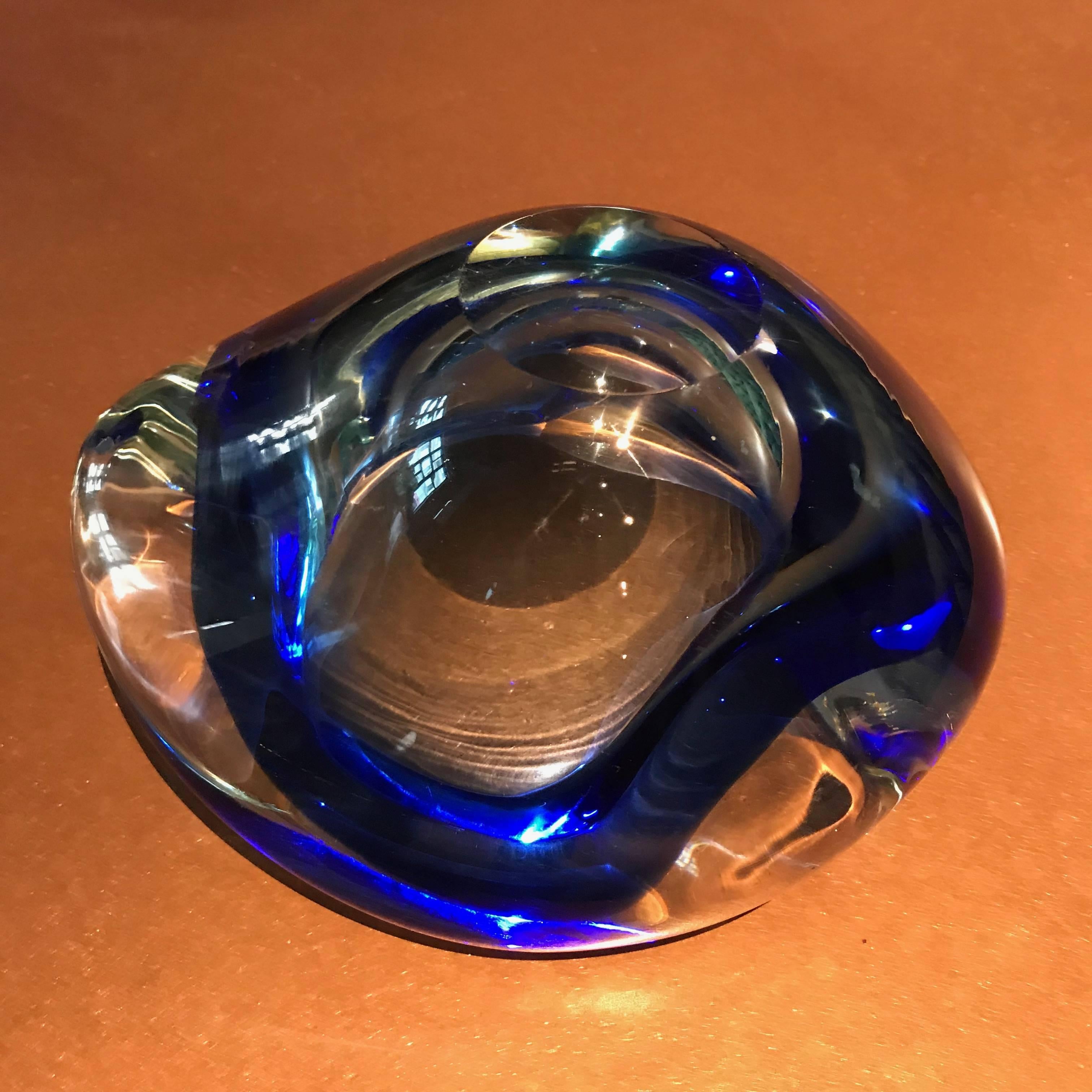 Italian Midcentury Cobalt Blue Biomorphic Blown Murano Art Glass Bowl, 1950s, Italy