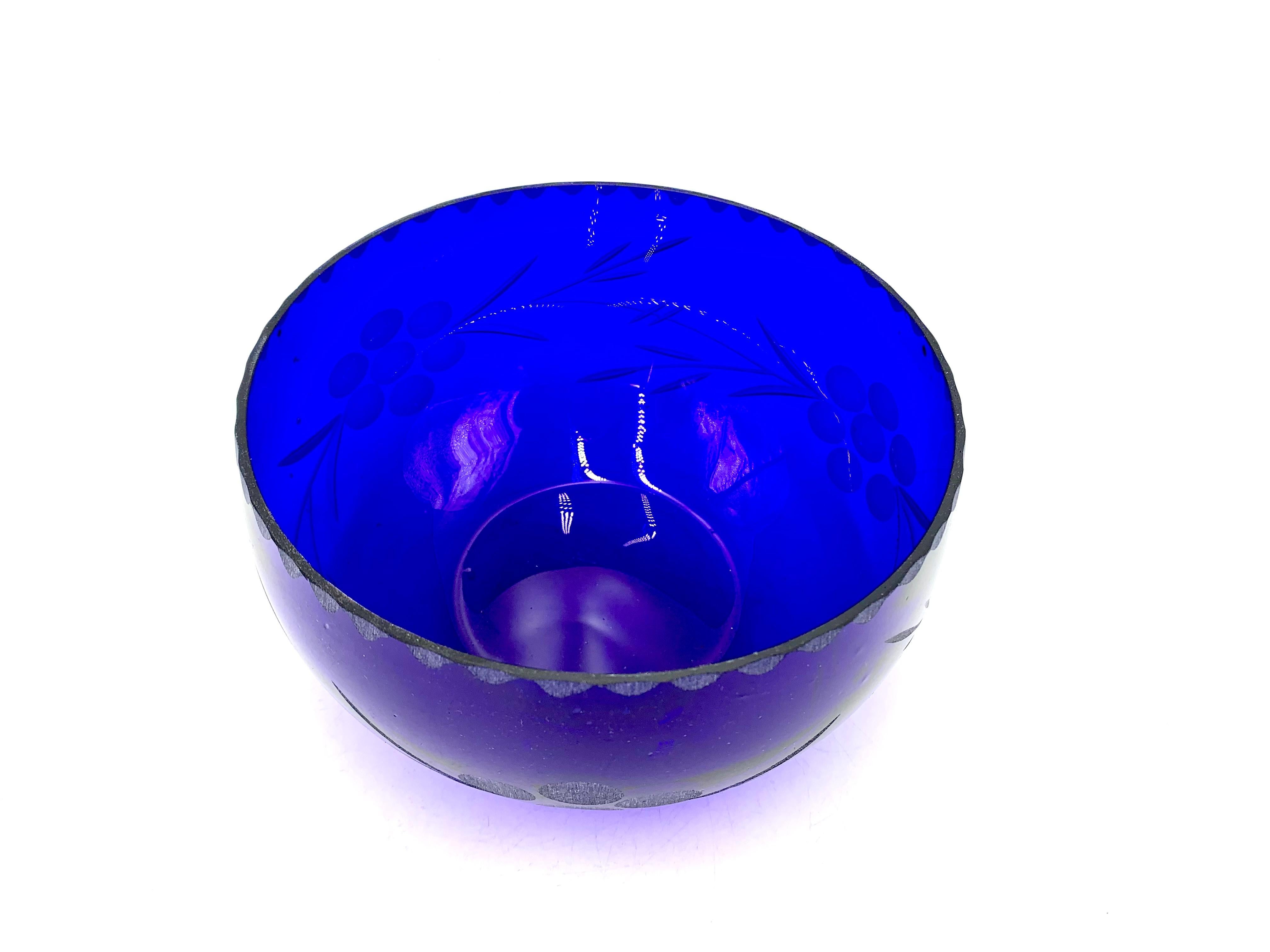 Polish Midcentury Cobalt Blue Glass Bowl, Poland, 1960s