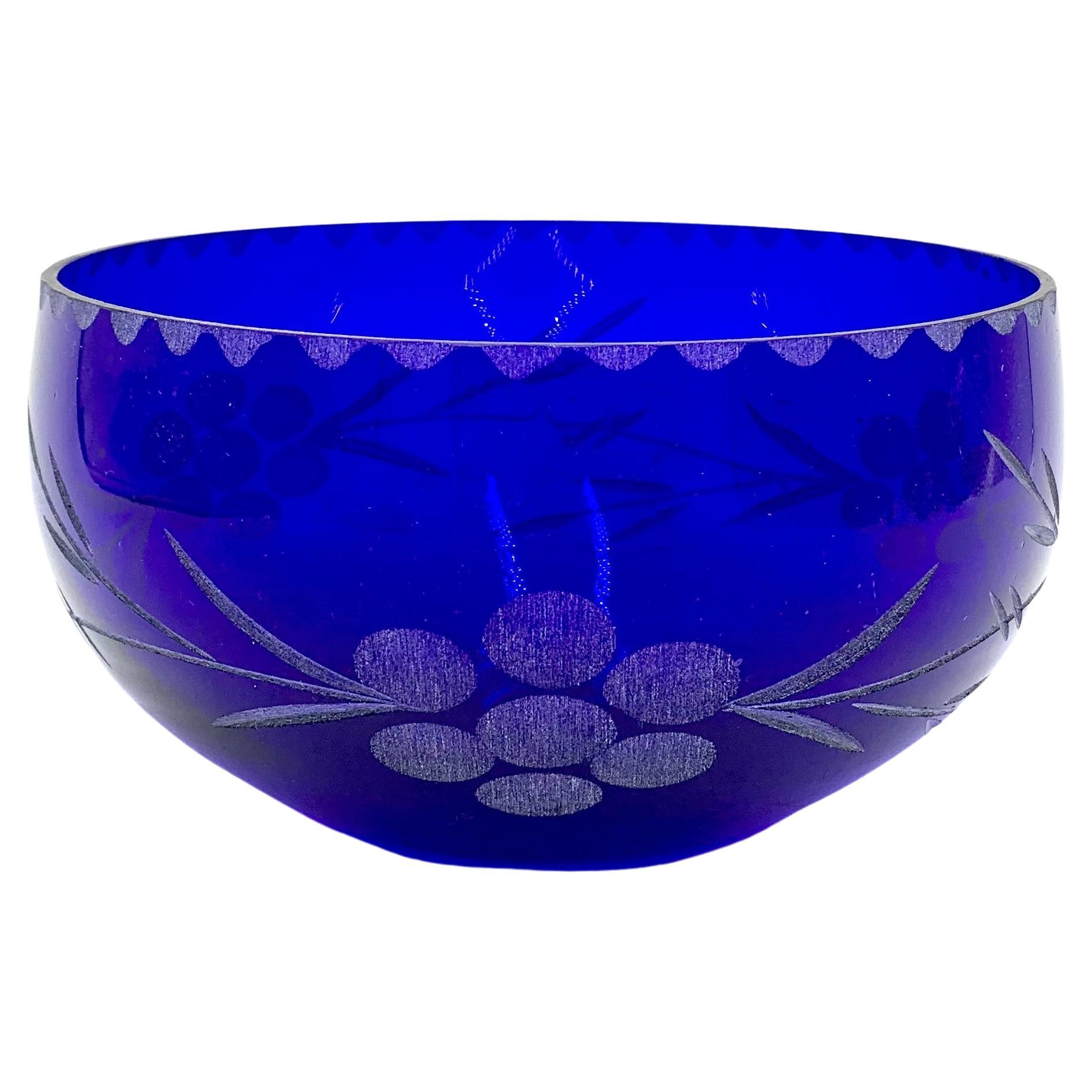 Midcentury Cobalt Blue Glass Bowl, Poland, 1960s