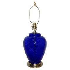 Midcentury Cobalt Blue Glass Table Lamp