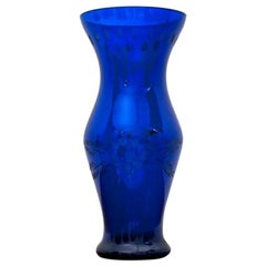 Midcentury Cobalt Crystal Vase, Poland, 1960s