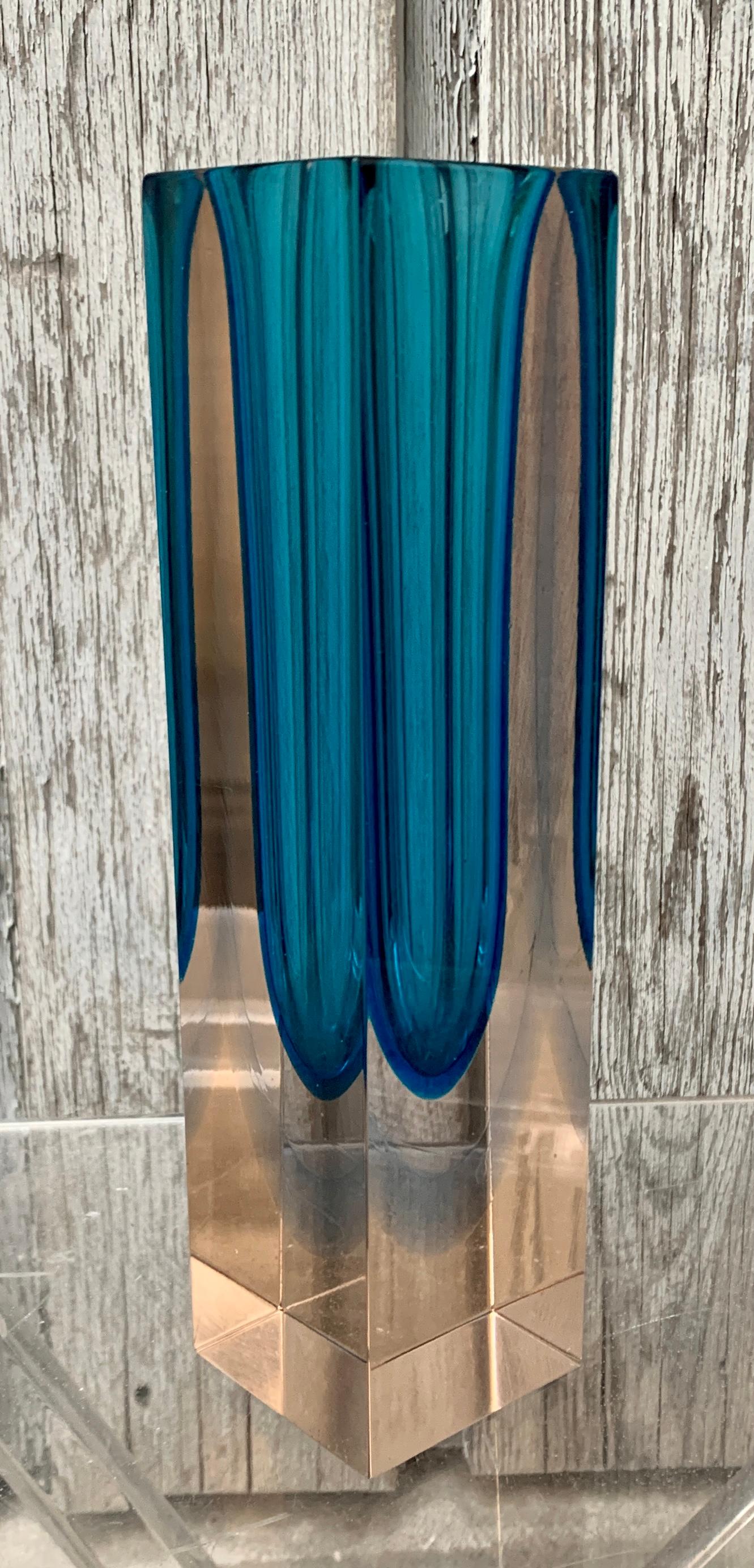 Kupferblaue Sommerso-Vase von Flavio Poli aus der Mitte des Jahrhunderts im Angebot 5