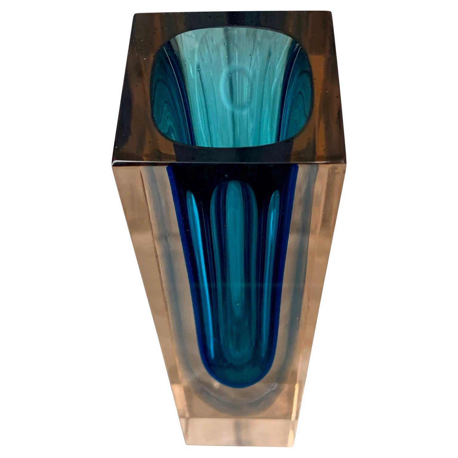 Mid-Century Modern Mid-Century Cobolt Blue Sommerso Vase by Flavio Poli For Sale