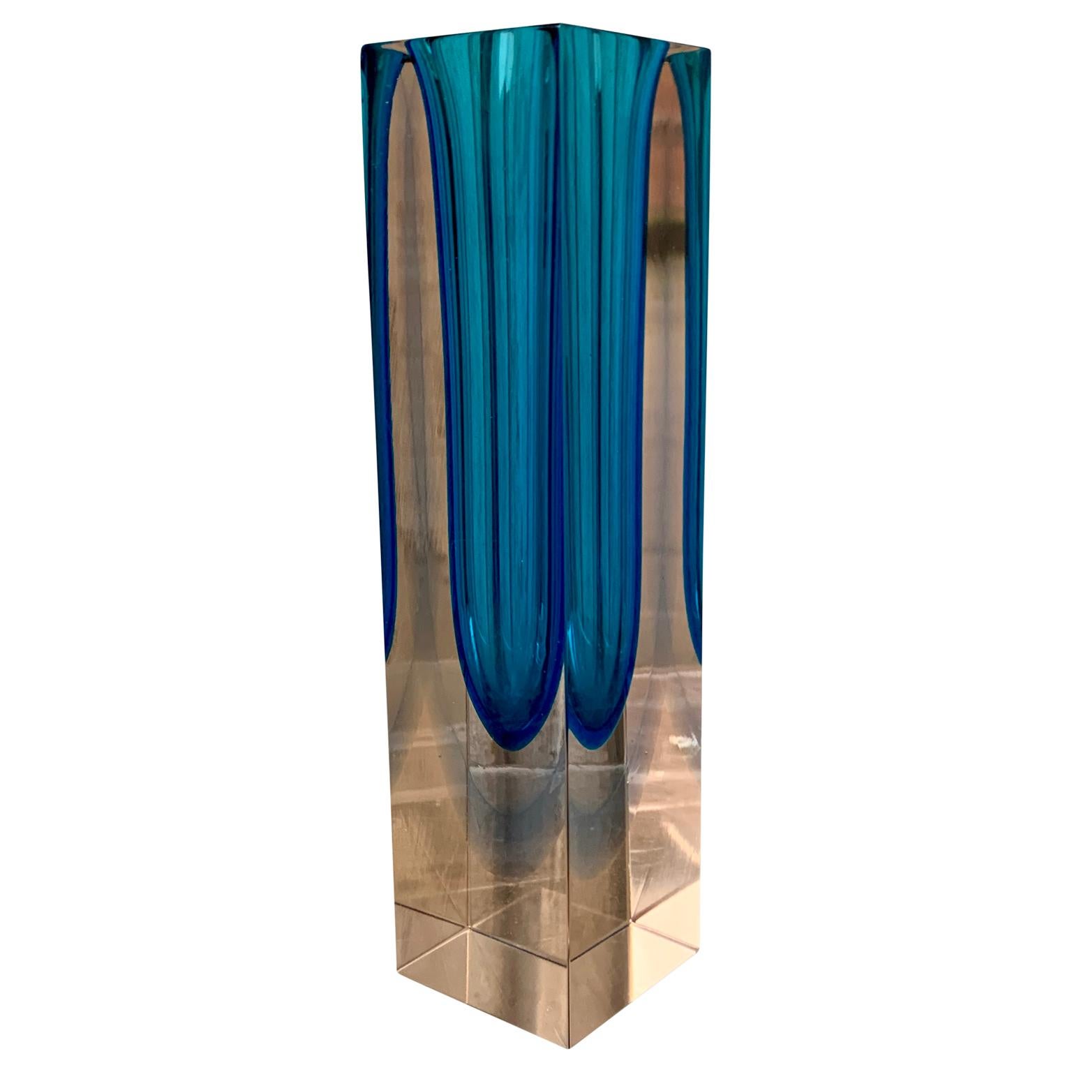 Hand-Crafted Mid-Century Cobolt Blue Sommerso Vase by Flavio Poli For Sale