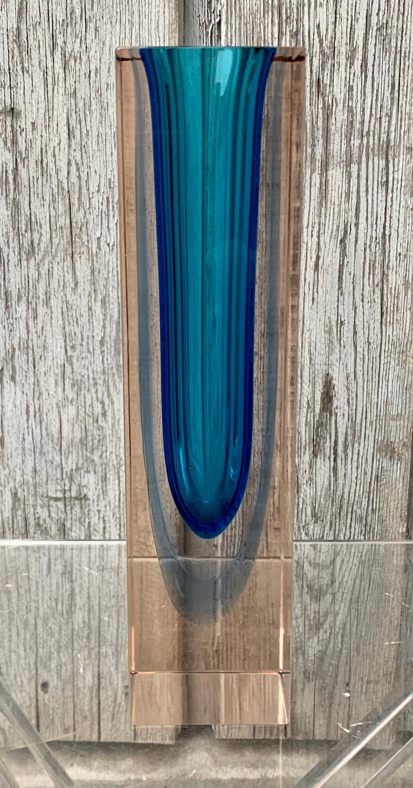 Kupferblaue Sommerso-Vase von Flavio Poli aus der Mitte des Jahrhunderts im Zustand „Gut“ im Angebot in Haddonfield, NJ