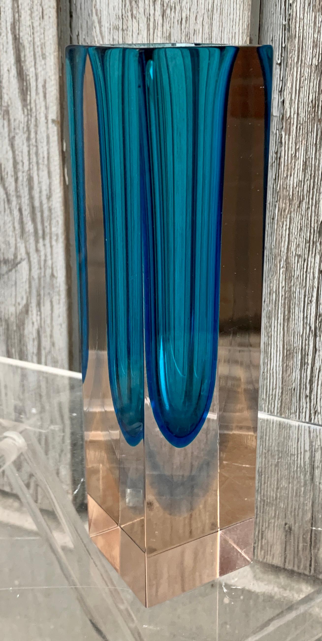 Kupferblaue Sommerso-Vase von Flavio Poli aus der Mitte des Jahrhunderts (Mitte des 20. Jahrhunderts) im Angebot