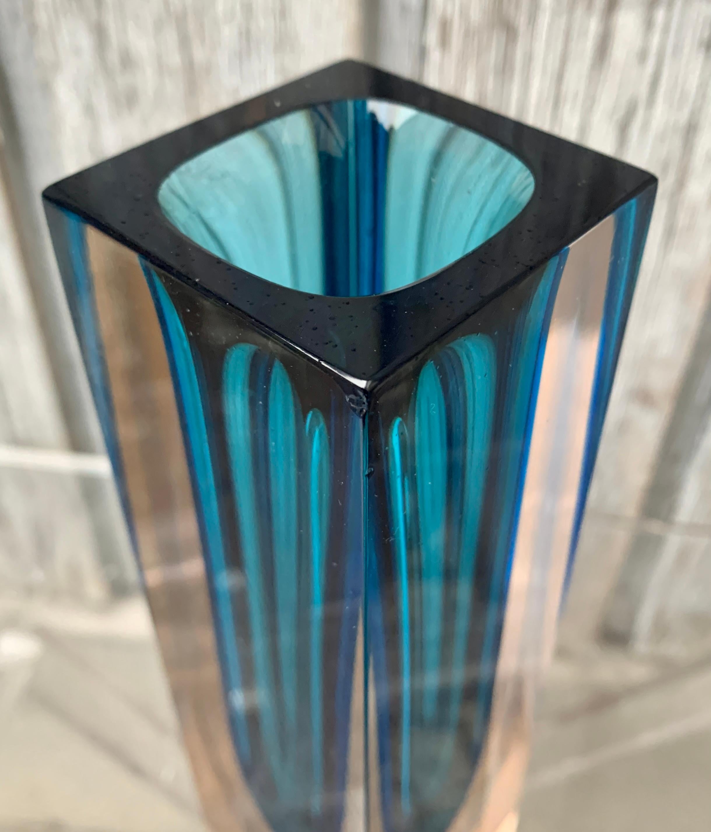 Art Glass Mid-Century Cobolt Blue Sommerso Vase by Flavio Poli For Sale