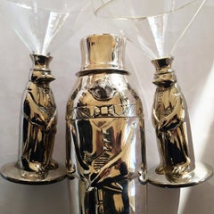Midcentury Cocktail Set, Penguin Shaker and Two Penguin Glasses