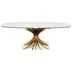 Midcentury Coco Chanel Gilt Oval Glass and Brass Table Sheaf of Wheat